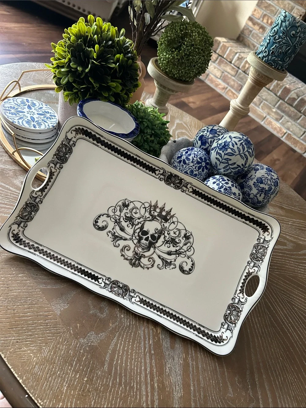 NEW! Vintage Inspired Gothic Royal Skeleton King Skull Porcelain Serving Tray